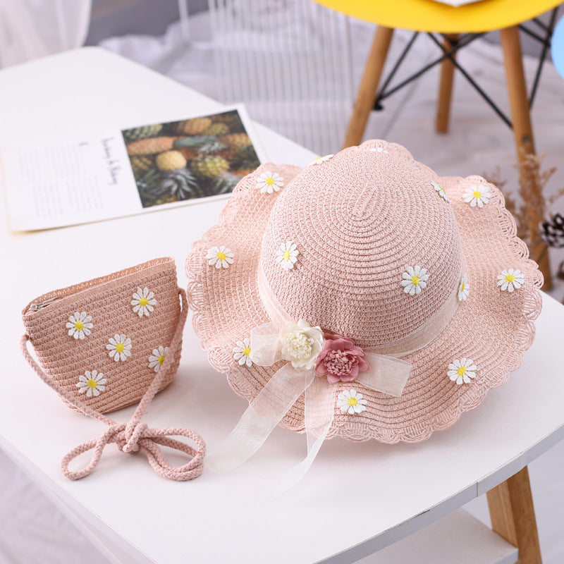 Wholesale Straw Ribbon Flower Sun Visor Set